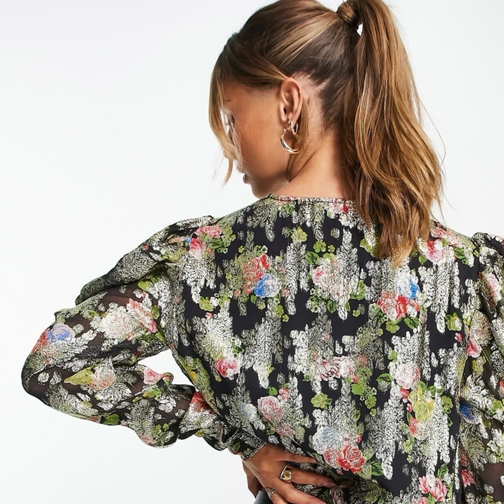 River Island Black and Gold Floral Blouse